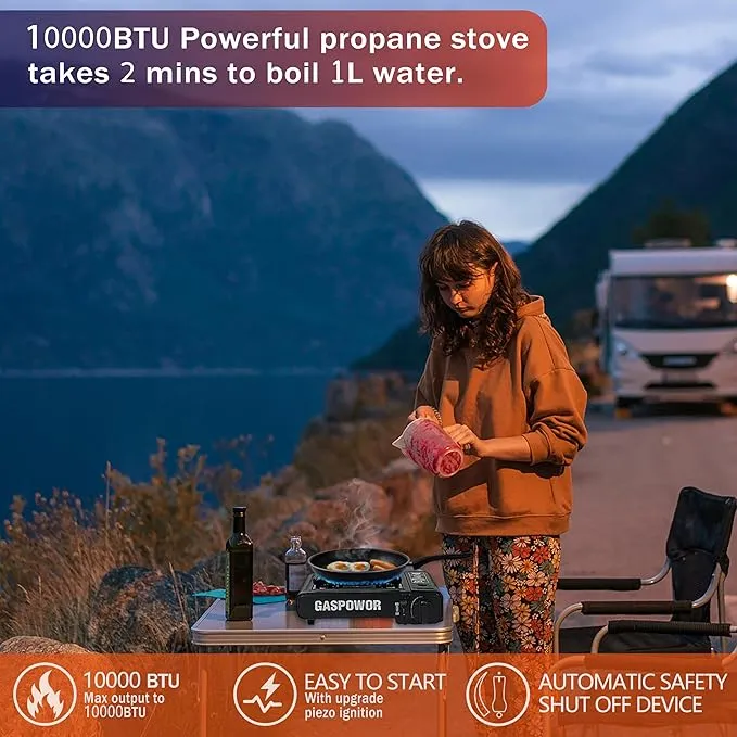 1-Burner Butane Stove,10000 BTU Single Burner with Carry Case,Automatic ignition Camping Stove,Portable Gas Stove,Precise Flame Control,Camp Stove for Outdoor Cooking, Camping,RV (StoveOnly)