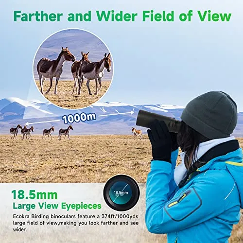 12x42 HD Binoculars for Adults, Super Bright High Power Binoculars with Large view, Clear Low Light Night Vision, BAK4, FMC Prisms, Waterproof Compact Binoculars for Bird Watching Hunting Stargazing