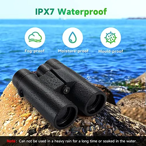 12x42 HD Binoculars for Adults, Super Bright High Power Binoculars with Large view, Clear Low Light Night Vision, BAK4, FMC Prisms, Waterproof Compact Binoculars for Bird Watching Hunting Stargazing