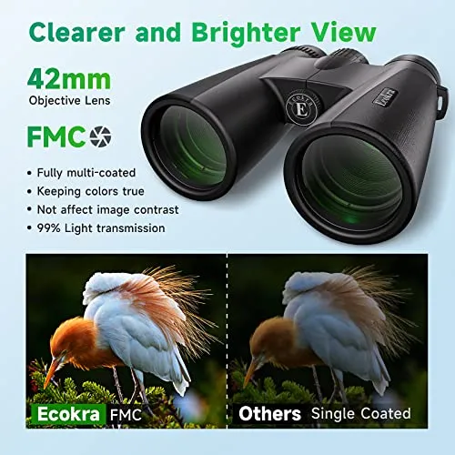 12x42 HD Binoculars for Adults, Super Bright High Power Binoculars with Large view, Clear Low Light Night Vision, BAK4, FMC Prisms, Waterproof Compact Binoculars for Bird Watching Hunting Stargazing