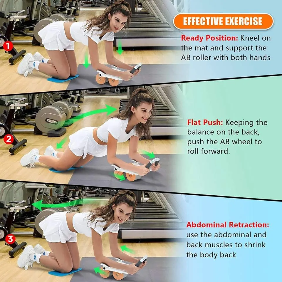 Automatic rebound abdominal roller wheel & Ab Wheel Slide 4 wheel roller with resistance band(10 Pack)