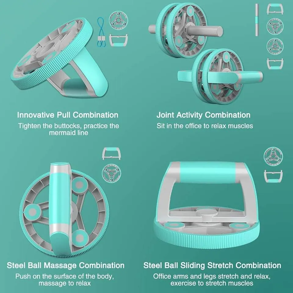 Automatic rebound abdominal roller wheel & Ab Wheel Slide 4 wheel roller with resistance band(10 Pack)