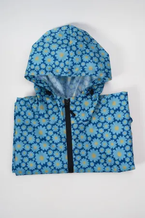 Blue Flower Print Rain Poncho In A Bag