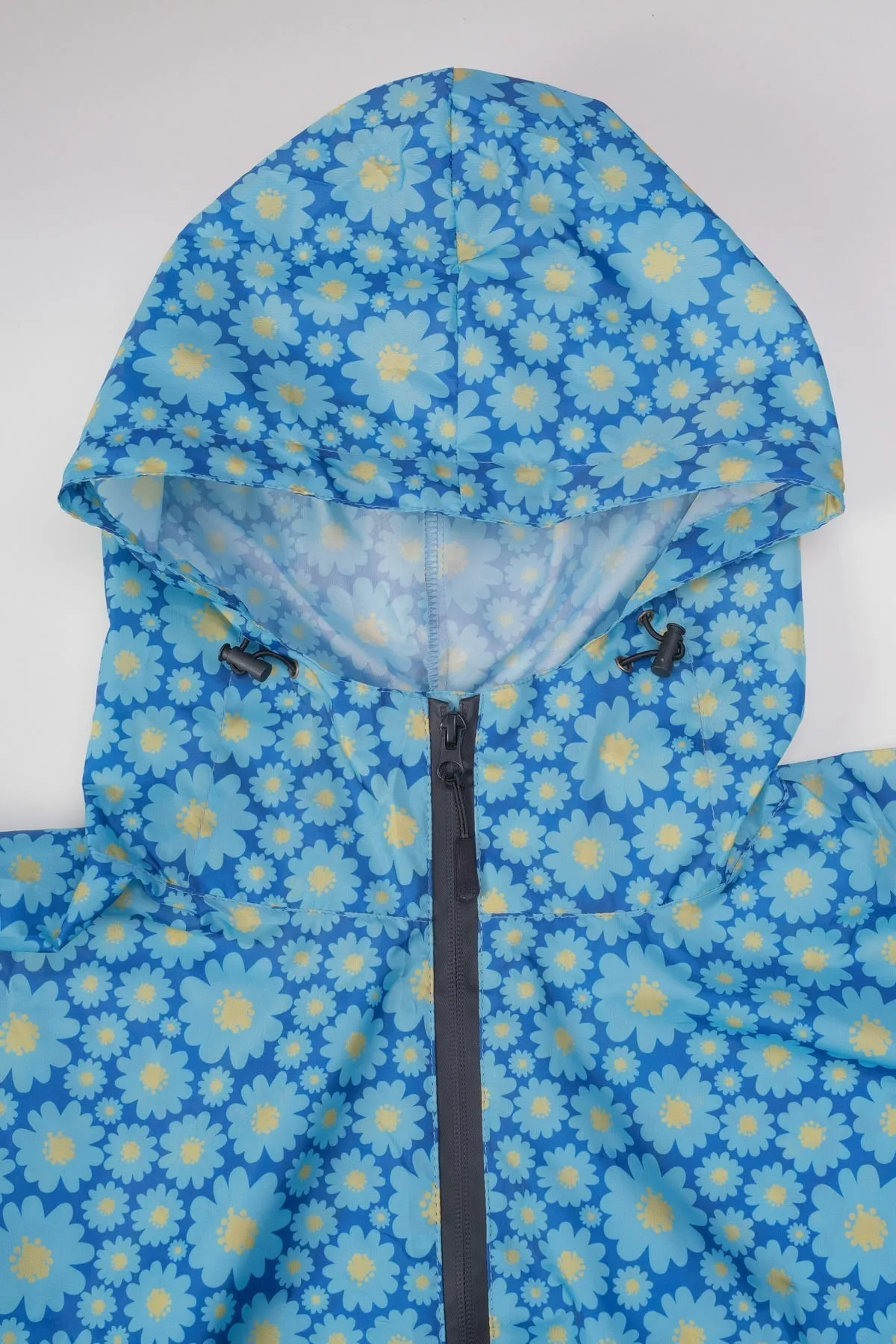 Blue Flower Print Rain Poncho In A Bag