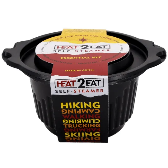 Heat2Eat Self Steamer Small Black Round  Camping Food Steamer  2x HeatStones