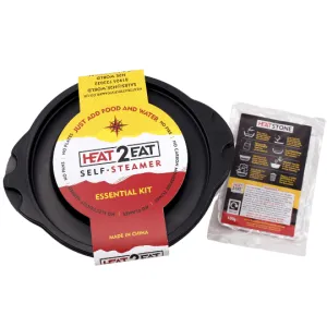 Heat2Eat Self Steamer Small Black Round  Camping Food Steamer  2x HeatStones