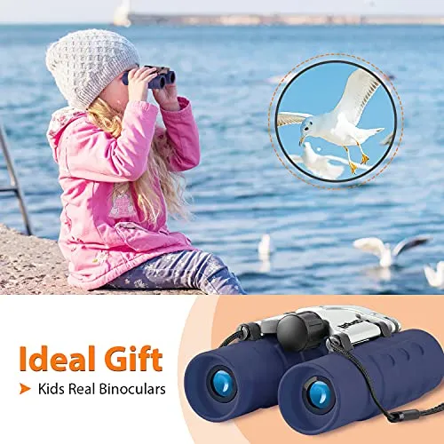 Obuby Real Binoculars for Kids Gifts for 3-12 Years Boys Girls 8x21 High-Resolution Optics Mini Compact Binocular Toys Shockproof Folding Small Telescope for Bird Watching,Travel, Camping, Navy Blue