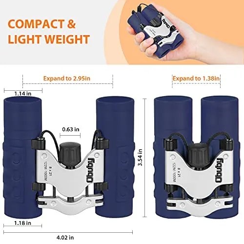 Obuby Real Binoculars for Kids Gifts for 3-12 Years Boys Girls 8x21 High-Resolution Optics Mini Compact Binocular Toys Shockproof Folding Small Telescope for Bird Watching,Travel, Camping, Navy Blue