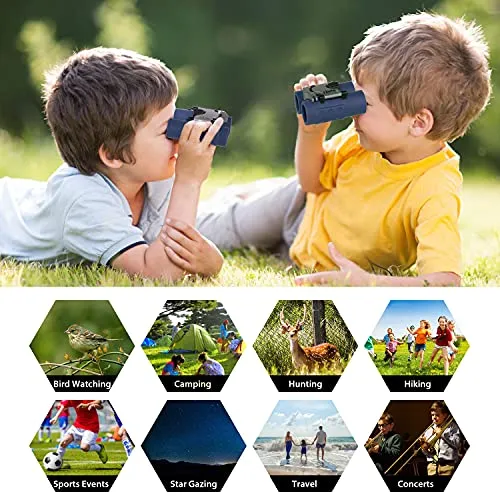 Obuby Real Binoculars for Kids Gifts for 3-12 Years Boys Girls 8x21 High-Resolution Optics Mini Compact Binocular Toys Shockproof Folding Small Telescope for Bird Watching,Travel, Camping, Navy Blue