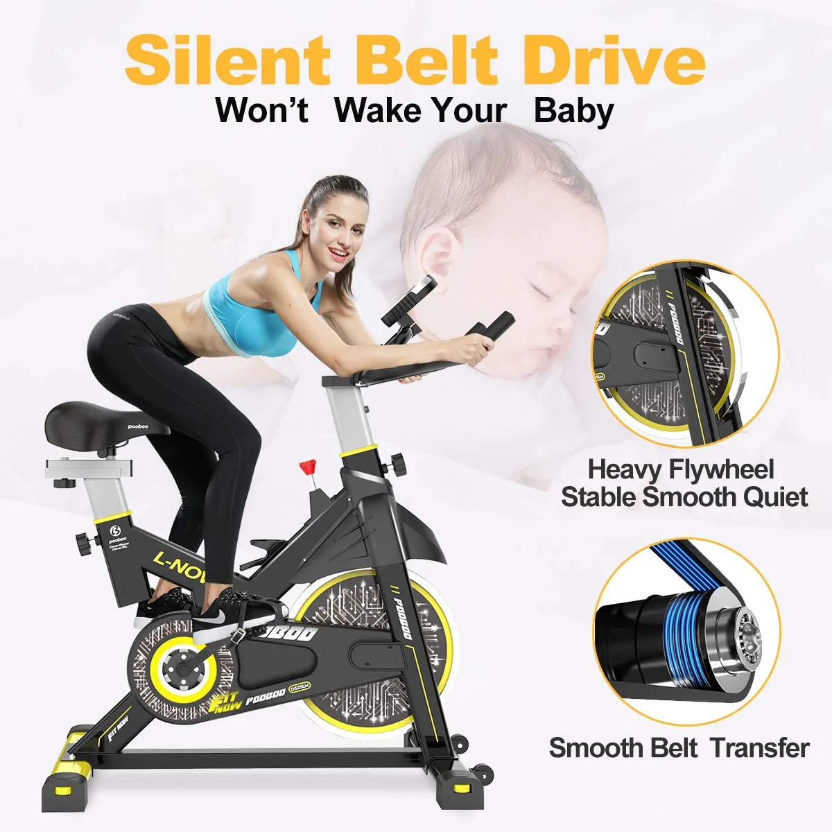 pooboo Indoor Cycling Bike, Belt Drive Indoor Exercise Bike,Stationary Bike LCD Display for Home Cardio Workout Bike Training