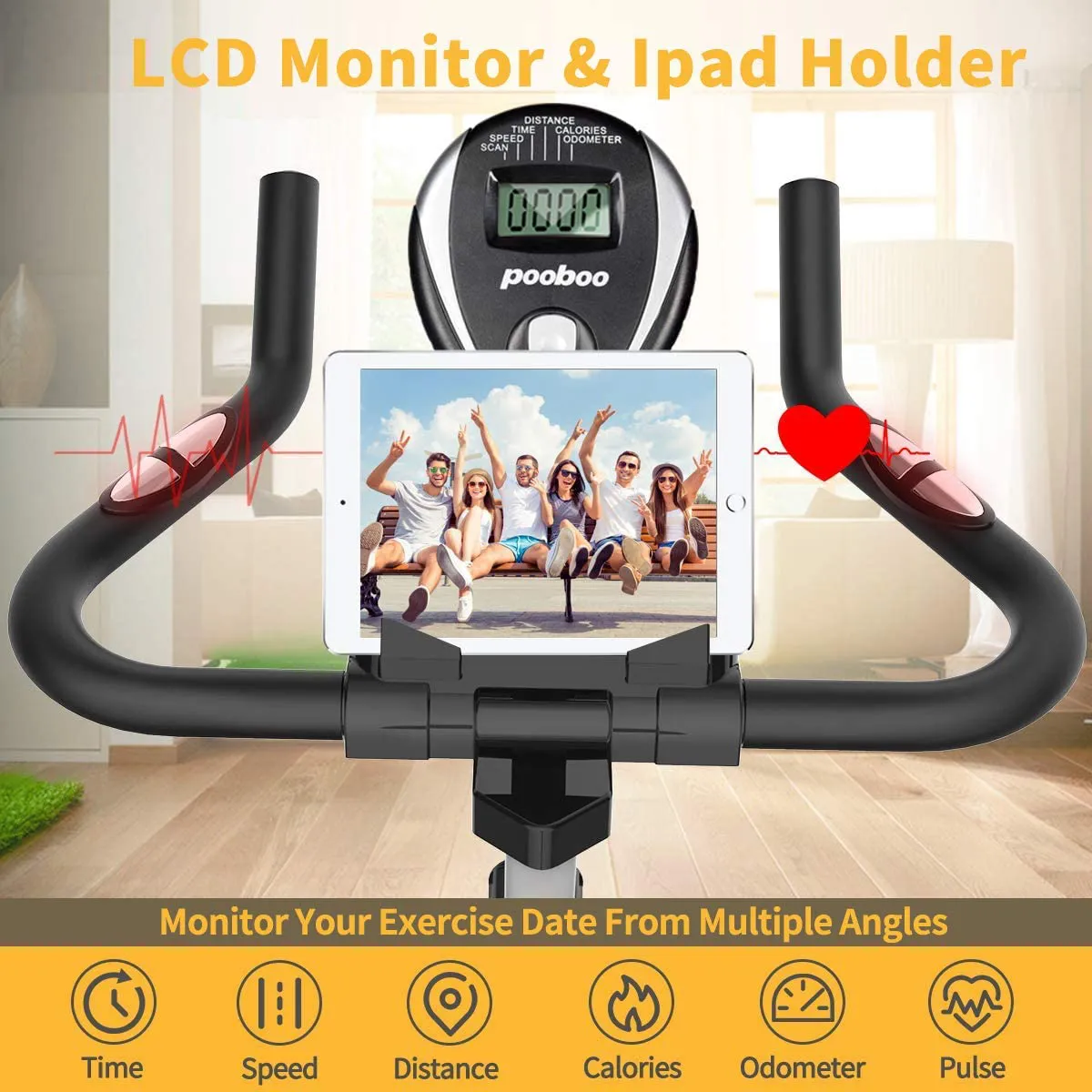 pooboo Indoor Cycling Bike, Belt Drive Indoor Exercise Bike,Stationary Bike LCD Display for Home Cardio Workout Bike Training