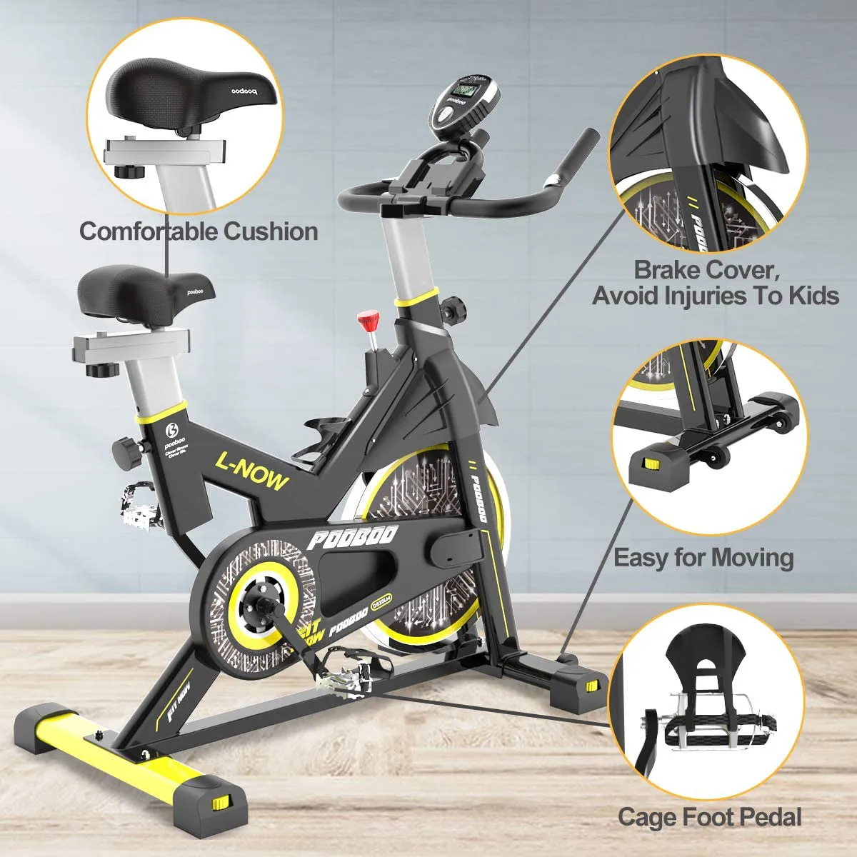 pooboo Indoor Cycling Bike, Belt Drive Indoor Exercise Bike,Stationary Bike LCD Display for Home Cardio Workout Bike Training