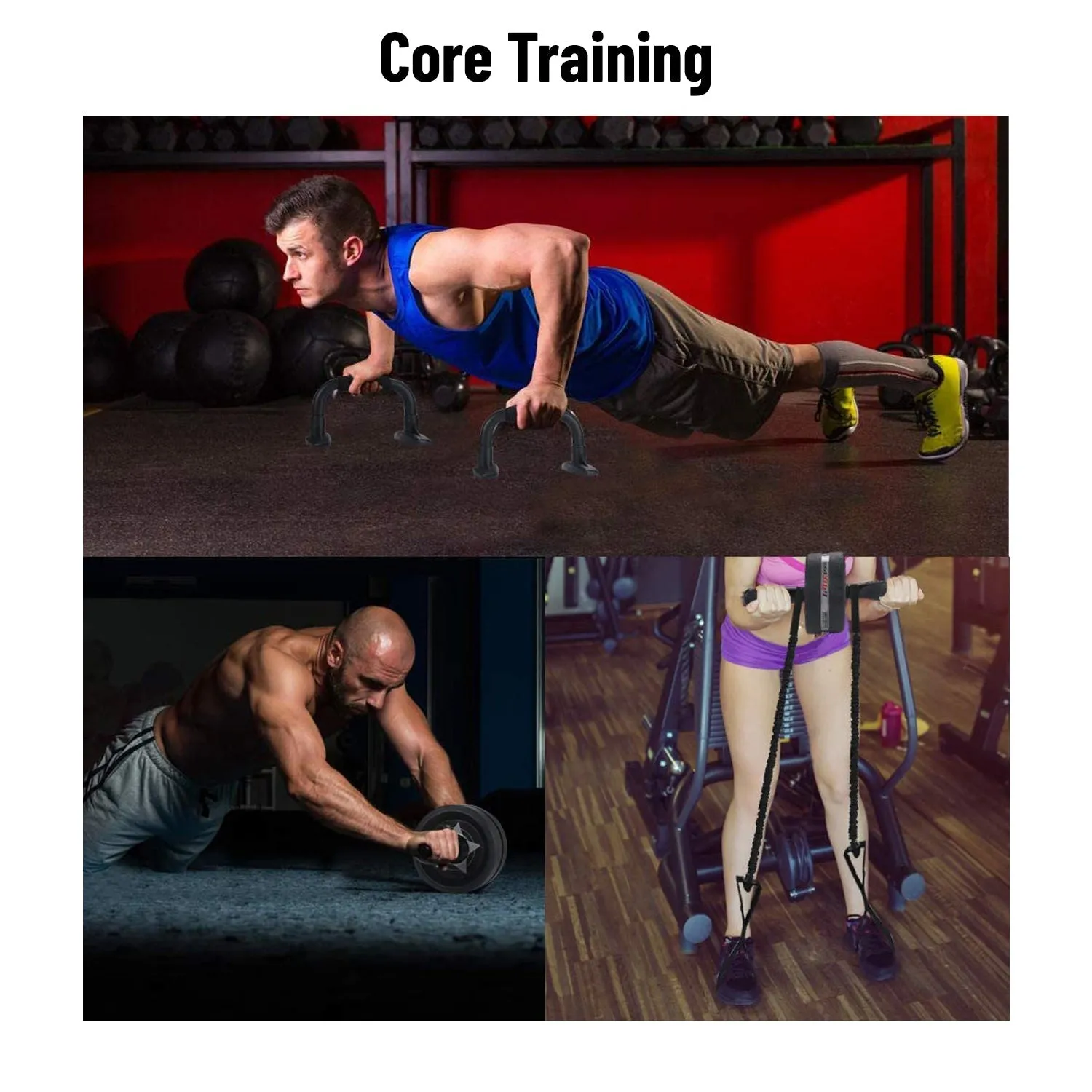 TRAKK Sport 6 in 1 Exercise Equipment Set with Ab Wheel, Handle Grips, Resistance Bands, Knee Pad, Jump Rope, and Pushup Bars for Full Body Workouts